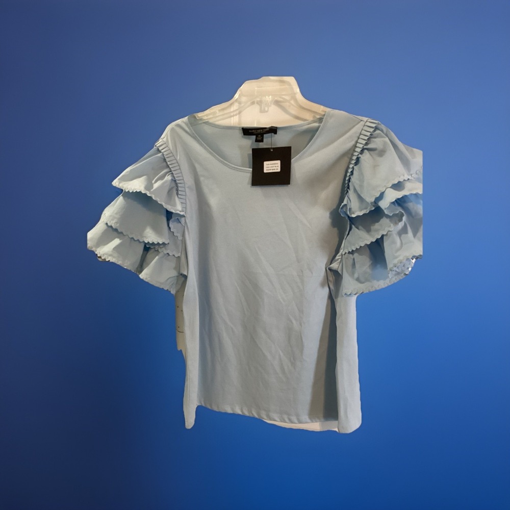 Cottagecore Boho Chic Coastal Marc New York Light Blue Ruffle Tiered S/S Top
